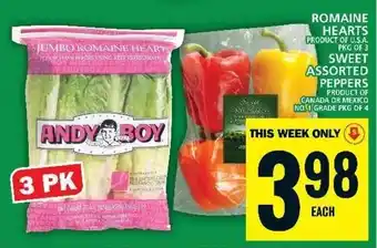 Food Basics ROMAINE HEARTS, SWEET ASSORTED PEPPERS offer