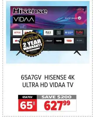 2001 Audio Video Hisense 65 4k ultra hd vidaa tv offer
