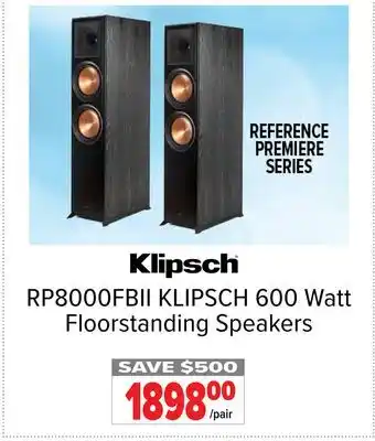 2001 Audio Video Klipsch 600 watt floorstanding speakers offer