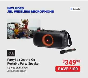 Visions Electronics Jbl partybox on-the-go portable party speaker offer