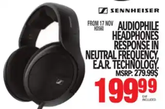 Centre Hi-Fi Sennheiser audiophile headphones response in neutral frequency, e.a.r. technology offer
