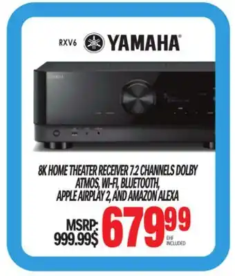 Centre Hi-Fi Yamaha 8k home theater receiver 7.2 channels dolby atmos, wi-fi, bluetooth, apple airplay 2, and amazon alexa offer