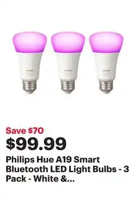 Best Buy Philips hue a19 smart bluetooth led light bulbs - 3 pack - white & colour ambiance - only at best buy offer