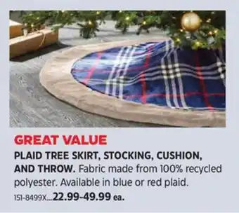 Canadian Tire PLAID TREE SKIRT, STOCKING, CUSHION, AND THROW offer