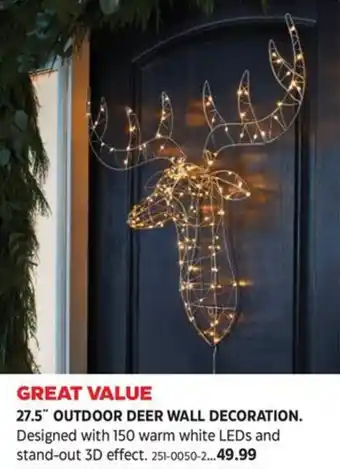 Canadian Tire 27.5" OUTDOOR DEER WALL DECORATION offer