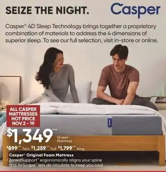 Sleep Country Casper original foam mattress offer