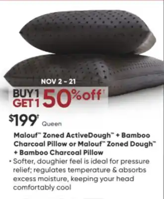 Dormez Vous Malouf zoned activedough + bamboo charcoal pillow or malouf zoned dough + bamboo charcoal pillow offer