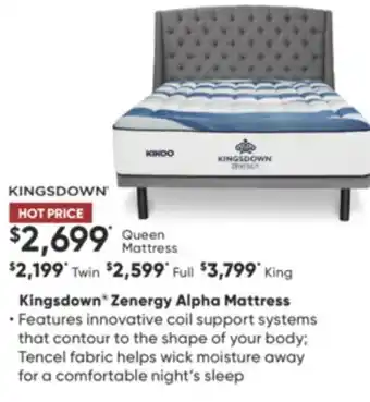 Sleep Country Kingsdown zenergy alpha mattress offer