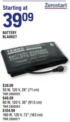 NAPA Auto Parts Zerostart battery blanket offer