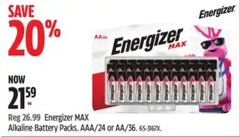 Canadian Tire Energizer max alkaline battery packs offer