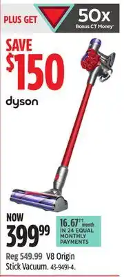 Canadian Tire Dyson v8 origin stick vacuum offer