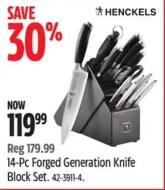 Canadian Tire Henckels 14-pc forged generation knife block set offer
