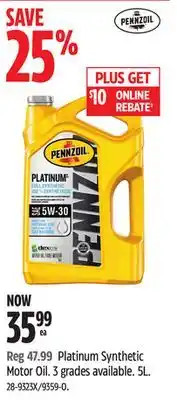 Canadian Tire Pennzoil platinum synthetic motor oil offer