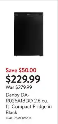 Walmart Danby dar026a1bdd 2.6 cu. ft. compact fridge in black offer