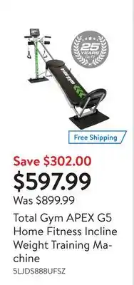 Walmart Total gym apex g5 home fitness incline weight training machine offer