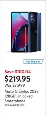 Walmart Moto g stylus 2022 128gb unlocked smartphone offer
