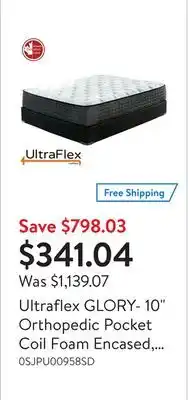 Walmart Ultraflex glory- 10 orthopedic pocket coil foam encased, eco-friendly hybrid mattress (made in canada) offer