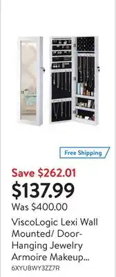 Walmart Viscologic lexi wall mounted/ door- hanging jewelry armoire makeup storage cabinet for cosmetics, jewelry, lockable cabinet a offer