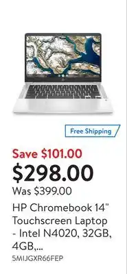 Walmart Hp chromebook 14 touchscreen laptop - intel n4020, 32gb, 4gb, chrome os offer