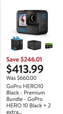 Walmart Gopro hero10 black - premium bundle - gopro hero 10 black + 2 extra battery + 128gb microsd card - open box offer