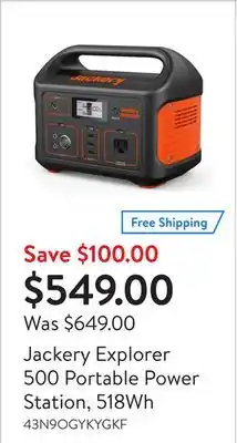 Walmart Jackery explorer 500 portable power station, 518wh offer
