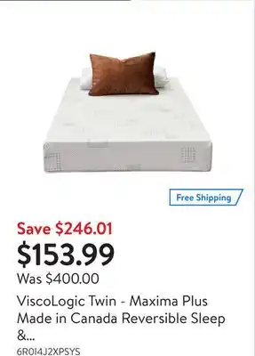 Walmart Viscologic twin - maxima plus made in canada reversible sleep & pressure relief comfort gel infused foam medium firm twin mat offer