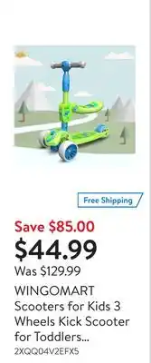Walmart Wingomart scooters for kids 3 wheels kick scooter for toddlers girls & boys with foldable seat, led flashing wheels for child offer