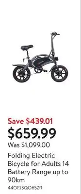 Walmart Folding electric bicycle for adults 14 battery range up to 90km offer