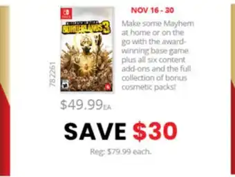 GameStop Nintendo switch borderlands 3 ultimate edition offer