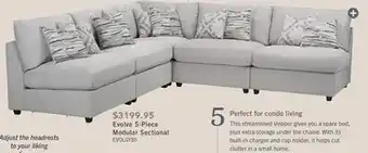 The Brick Evolve linen-look fabric 5-piece modular sectional with 4 armless chairs - light grey offer