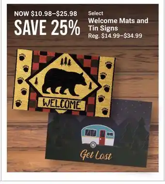 Bass Pro Select welcome mats and tin signs offer