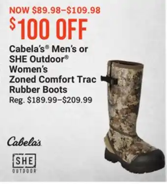 Bass Pro Cabela's men's or she outdoor women's zoned comfort trac rubber boots offer