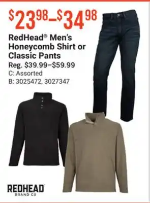 Bass Pro Redhead men's honeycomb shirt or classic pants offer