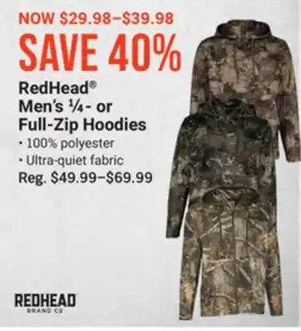 Bass Pro Redhead men's 1/4-or full-zip hoodies offer