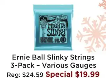 Long & McQuade Ernie ball slinky strings 3-pack – various gauges offer