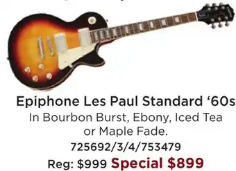 Long & McQuade Epiphone les paul standard 60s - bourbon burst offer