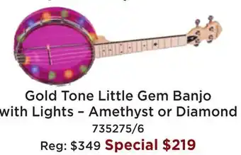 Long & McQuade Gold tone light-up little gem see-through banjo-ukulele with lights - amethyst offer