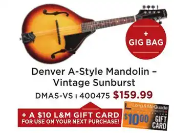 Long & McQuade Denver a-style mandolin - vintage sunburst offer