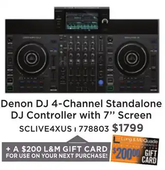 Long & McQuade Denon sc live 4 4-channel standalone dj controller with 7'' screen offer