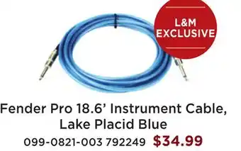 Long & McQuade Fender professional series instrument cable, straight/straight, 18.6', lake placid blue offer