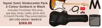 Long & McQuade Squier sonic stratocaster pack w/frontman 10g and gig bag - 2-colour sunburst offer