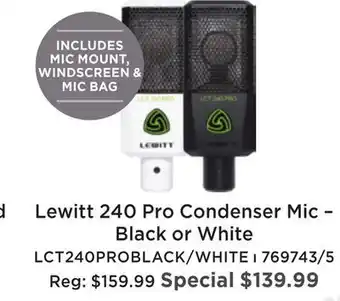 Long & McQuade Lewitt lct 240 pro condenser microphone - black offer