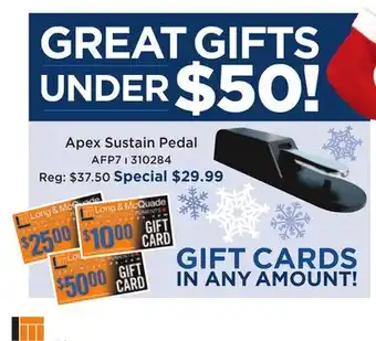 Long & McQuade Apex sustain pedal offer