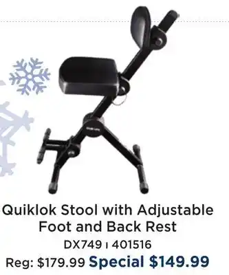 Long & McQuade Quiklok adjustable musicians stool w/adjustable footrest and back rest offer