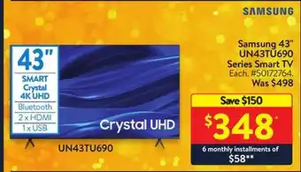 Walmart Samsung 43 un43tu690 series smart tv offer