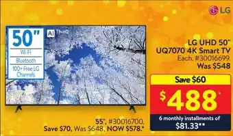 Walmart Lg uhd 50 uq7070 4k smart tv offer