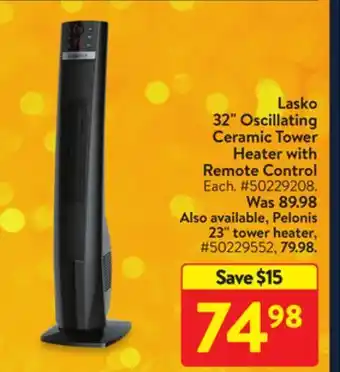 Walmart Lasko 32 oscillating ceramic tower heater with remote control offer