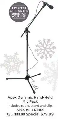 Long & McQuade Apex economy dynamic hand held microphone package with cable, stand and clip offer