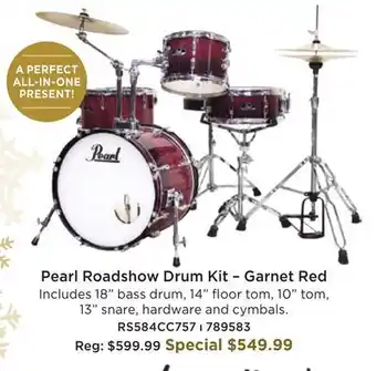 Long & McQuade Roadshow complete drum kit (18,10,14,sd) with hardware and cymbals - garnet red offer