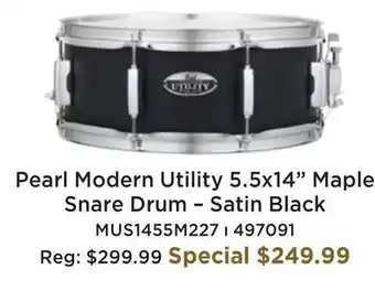 Long & McQuade Pearl modern utility maple 14x5.5 snare drum - satin black offer